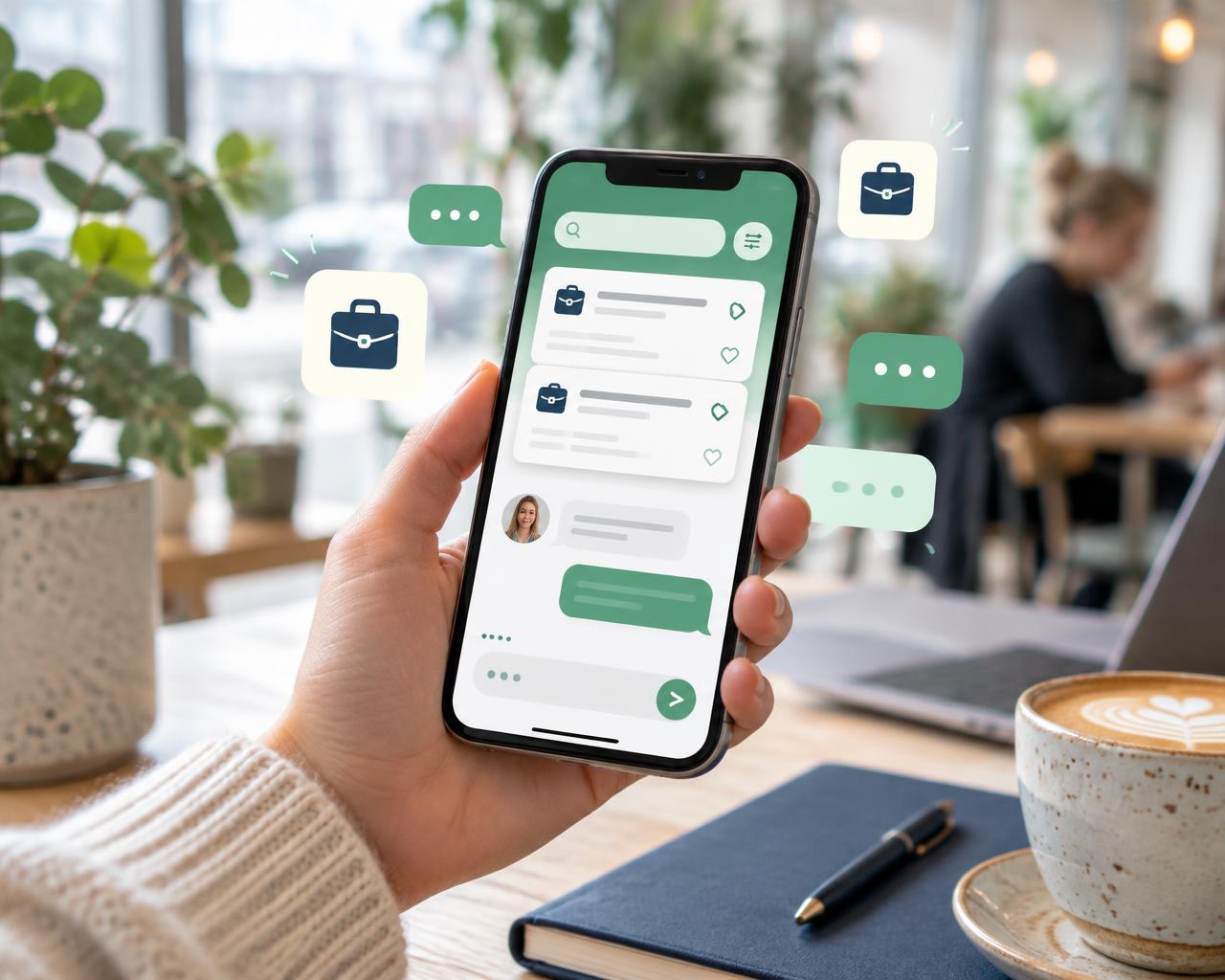 Mobil med jobbsøk og chat i Work Finder